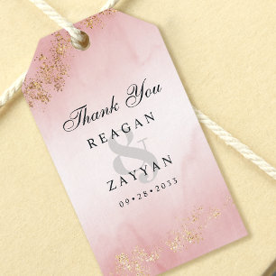 Etiquetas Para Regalos Agradecimiento de boda rosa salmón con motas dorad