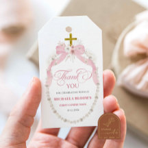 Agradecimiento de Primera Comunión Boho Rosa Perla