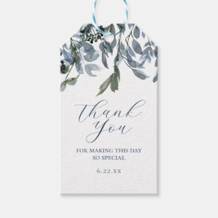 Etiquetas Para Regalos Agradecimiento fechado con guión floral azul acuar
