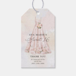 Etiquetas Para Regalos Agradecimiento floral de tono rosa para Sweet 16