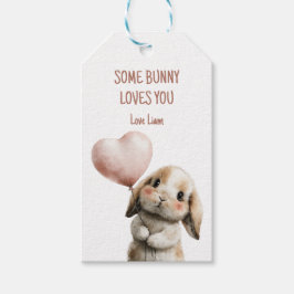Etiquetas Para Regalos Algun conejo te ama con globo de corazón
