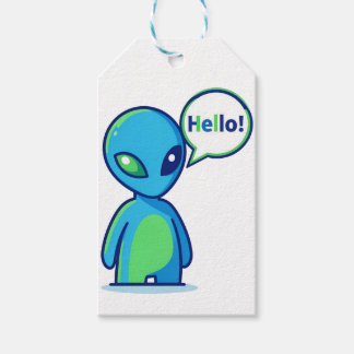 Etiquetas Para Regalos Alienígena azul lindo diciendo hola