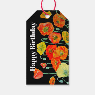 Etiquetas Para Regalos Amapola Roja Naranja Flor Acuarela Cumpleaños de M