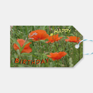 Etiquetas Para Regalos Amapolas Rojas Flores Silvestres Feliz Cumpleaños