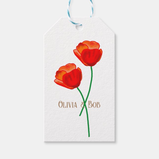 Etiquetas Para Regalos Amapolas Rojas Personalizadas (Anverso)