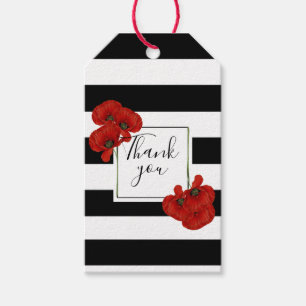 Etiquetas Para Regalos Amapolas rojas sobre fondo a rayas blancas y negra