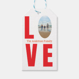 Etiquetas Para Regalos Amar la forma ovalada de la foto de la familia roj