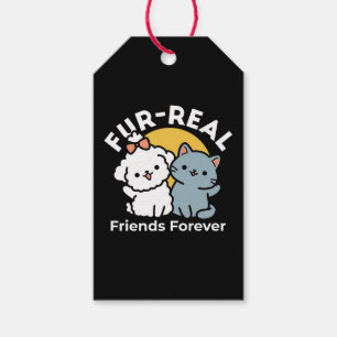 Etiquetas Para Regalos Amigos De Verdad Para Siempre Dúo de gato y perr