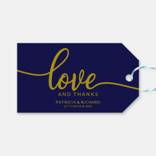 Etiquetas Para Regalos Amor y Gracias - Favor de Boda Azul Marino Dorado