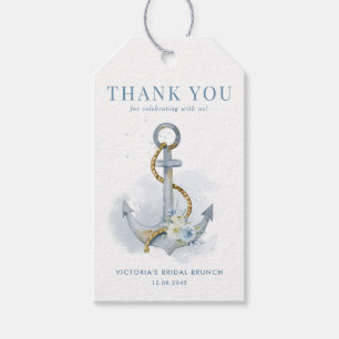 Etiquetas Para Regalos Ancla Floral Azul Náutico Brunch Nupcial de Verano