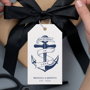 Etiquetas Para Regalos Anclado por amor Boda de Anclaje Náutico Blanco