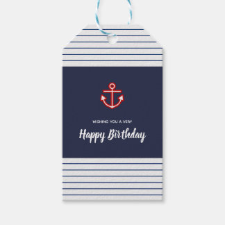 Etiquetas Para Regalos Anclaje blanco de la Marina Náutica de Cumpleaños