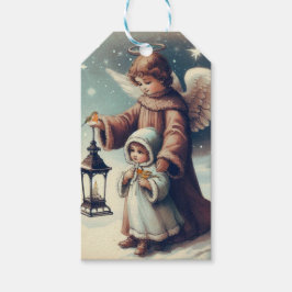 Etiquetas Para Regalos Ángel de Navidad vintage, niño y pájaros