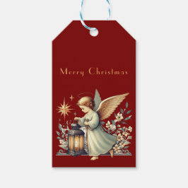 Etiquetas Para Regalos Ángel y linterna de Navidad vintage