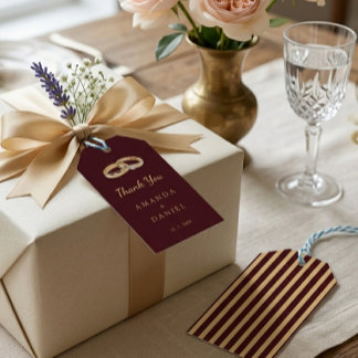 Etiquetas Para Regalos Anillos de boda clásicos Auburn marrón y dorado co