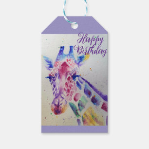 Etiquetas Para Regalos Animales de jirafa coloridos Watercolor Art Boys