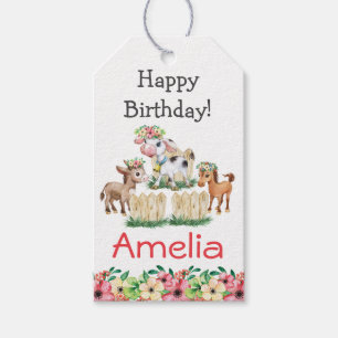 Etiquetas Para Regalos Animales de la granja floral cute Felices cumpleañ