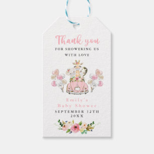 Etiquetas Para Regalos Animales De Safari Floral Rosa Manejados Por Baby