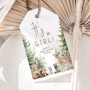 Etiquetas Para Regalos Animales de Woodland es un Chica Baby Shower Graci