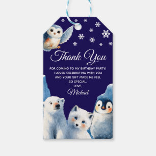 Etiquetas Para Regalos Animales del Ártico Niños Blue Winter Cumpleaños G