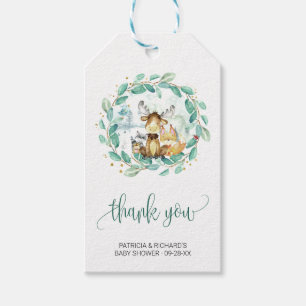 Etiquetas Para Regalos Animales del Bosque Verde Gracias por Baby Shower