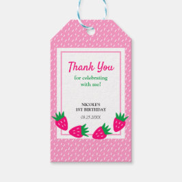 Etiquetas Para Regalos Aniversario de la Chica de Fresa Rosa Cute Gracias