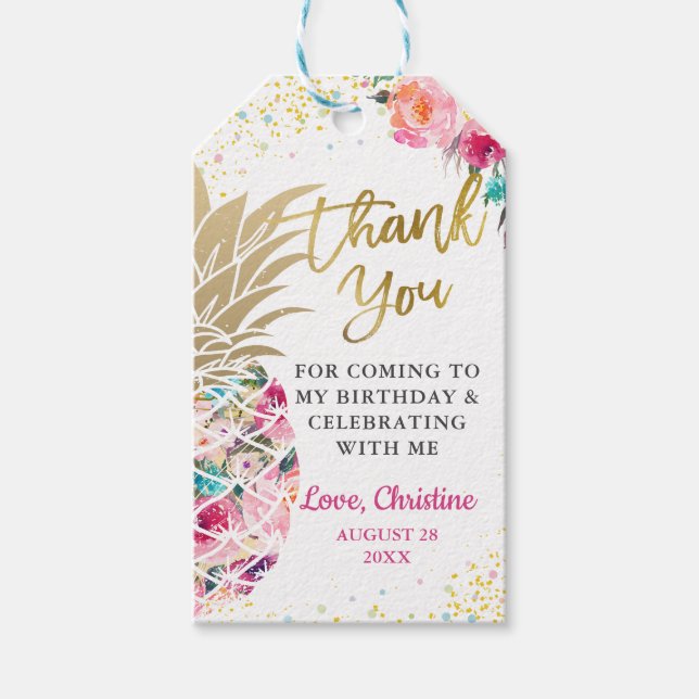 Etiquetas Para Regalos Aniversario de la Floral de Piña Rosada Tropical G (Anverso)