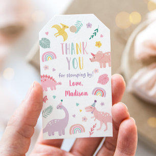 Etiquetas Para Regalos Aniversario del Boho Rosa Dinosaur Gracias