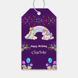 Etiquetas Para Regalos Aniversario del globo de arco iris de la dinosauri