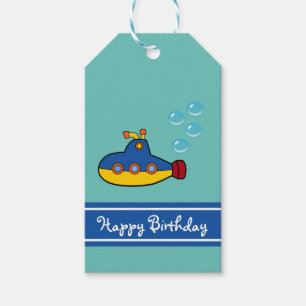Etiquetas Para Regalos Aniversario feliz del submarino del juguete amaril