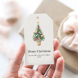 Etiquetas Para Regalos Año de familia de árbol de Navidad minimalista