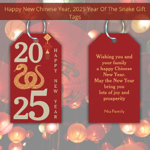 Etiquetas Para Regalos Año Nuevo Chino De La Serpiente Rojo Moderno 2025