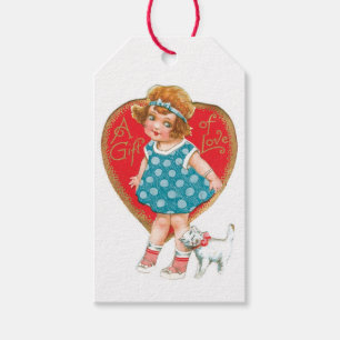 Etiquetas Para Regalos Antiguo Chica de San Valentín con gatito