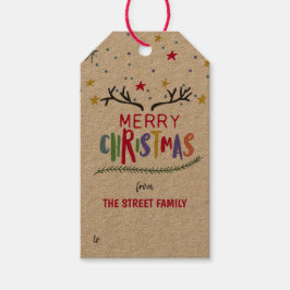 Etiquetas Para Regalos Antler reno colorido y estrellas Feliz Navidad