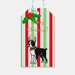 Etiquetas Para Regalos Antlers Navidades de Boston Terrier