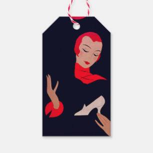 Etiquetas Para Regalos Anuncio de 1940 sobre mujer y zapato de cabeza roj