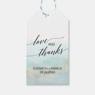 Etiquetas Para Regalos Aqua & Gold Watercolor Beach Wedding Amor y Gracia