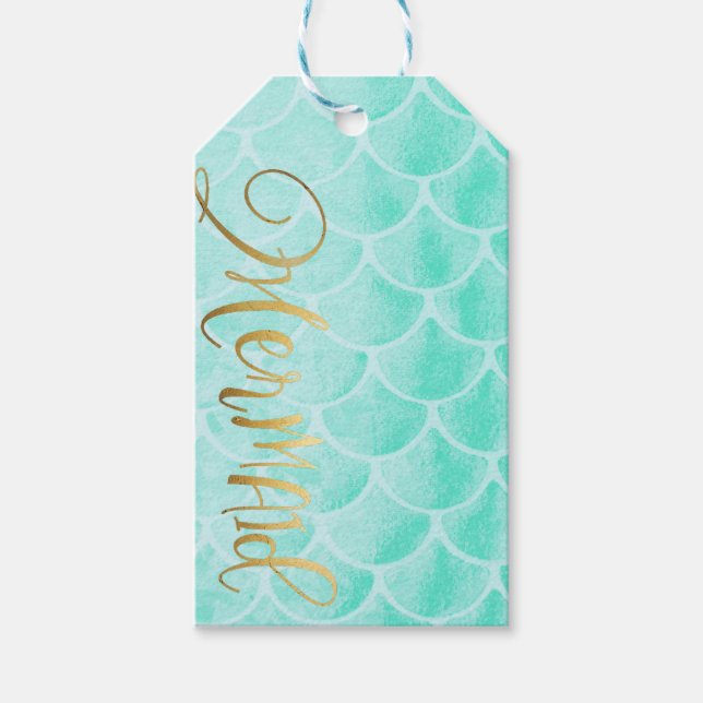 Etiquetas Para Regalos Aqua Mermaid Scales | Texto Personalizado (Anverso)