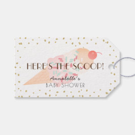 Etiquetas Para Regalos Aquí está el Baby Shower rosado de Scoop Ice Cream