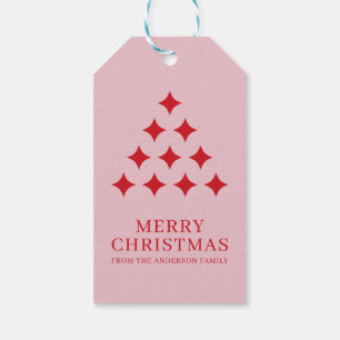 Etiquetas Para Regalos Árbol de estrella simple rosa rojo Feliz Navidad