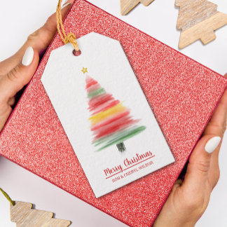 Etiquetas Para Regalos Árbol de Navidad acuarela moderno