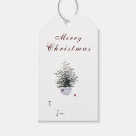 Etiquetas Para Regalos Árbol de Navidad Acuarela Rústica Navideña Festiva