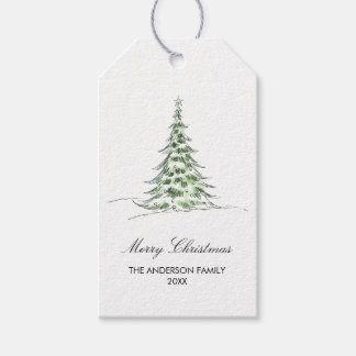 Etiquetas Para Regalos Árbol de Navidad alegre acuarela botánica