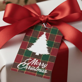 Etiquetas Para Regalos Árbol de Navidad Alegre Rojo & Verde Tartán Para D