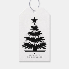 Etiquetas Para Regalos Árbol de Navidad Alegre Rústico Grunge Negro y Bla