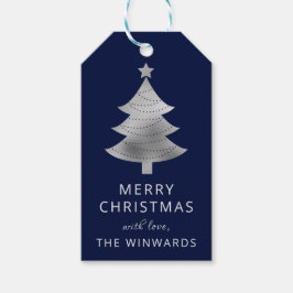 Etiquetas Para Regalos Árbol de Navidad azul y plata con papel de alumini
