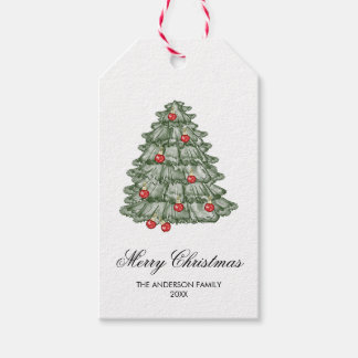 Etiquetas Para Regalos Árbol de Navidad boho rojo y verde acuarela Alegre