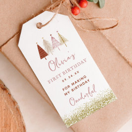 Etiquetas Para Regalos Árbol de Navidad Chica de Invierno Cumpleaños 1 añ