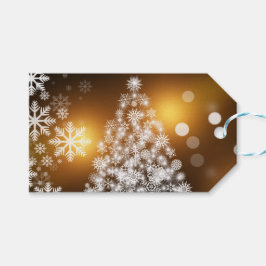 Etiquetas Para Regalos Árbol de Navidad con copo de nieve con fondo dorad