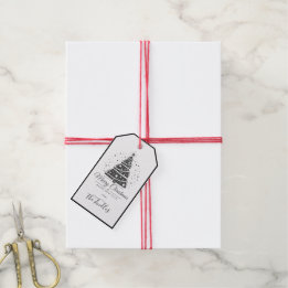 Etiquetas Para Regalos Árbol de Navidad con Letra Elegante en Negro y Bla